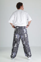 Japon Turna Desen Siyah Baggy Pantolon