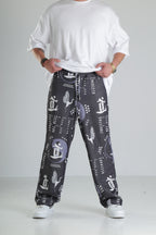 Japon Turna Desen Siyah Baggy Pantolon