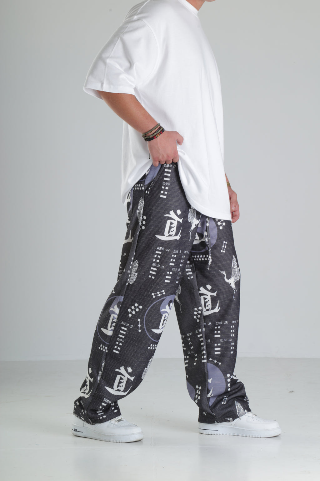 Japon Turna Desen Siyah Baggy Pantolon