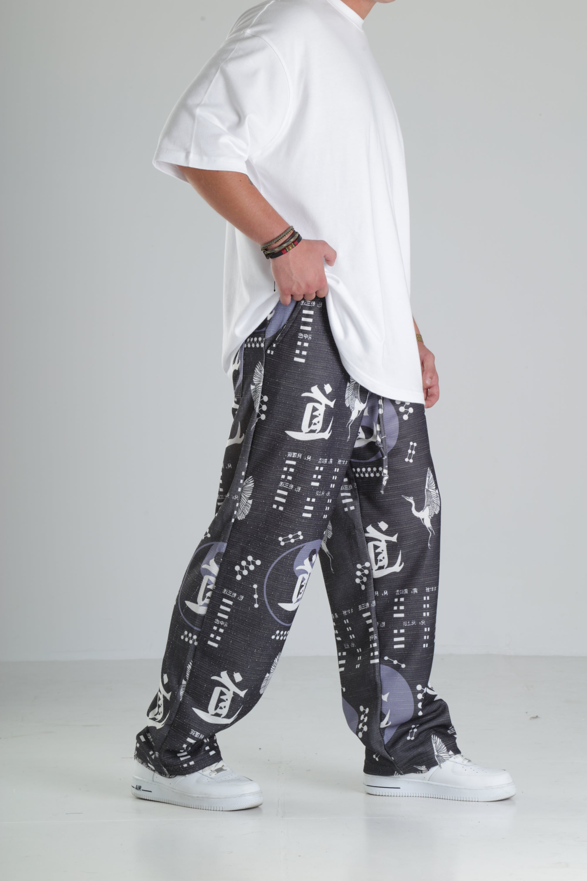 Japon Turna Desen Siyah Baggy Pantolon