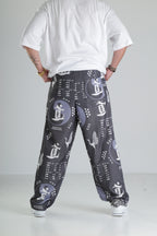 Japon Turna Desen Siyah Baggy Pantolon