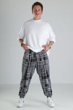 Gri Kare Desenli Paça Lastikli Jogger Pantolon