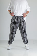 Gri Kare Desenli Paça Lastikli Jogger Pantolon