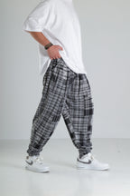 Gri Kare Desenli Paça Lastikli Jogger Pantolon
