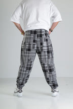 Gri Kare Desenli Paça Lastikli Jogger Pantolon