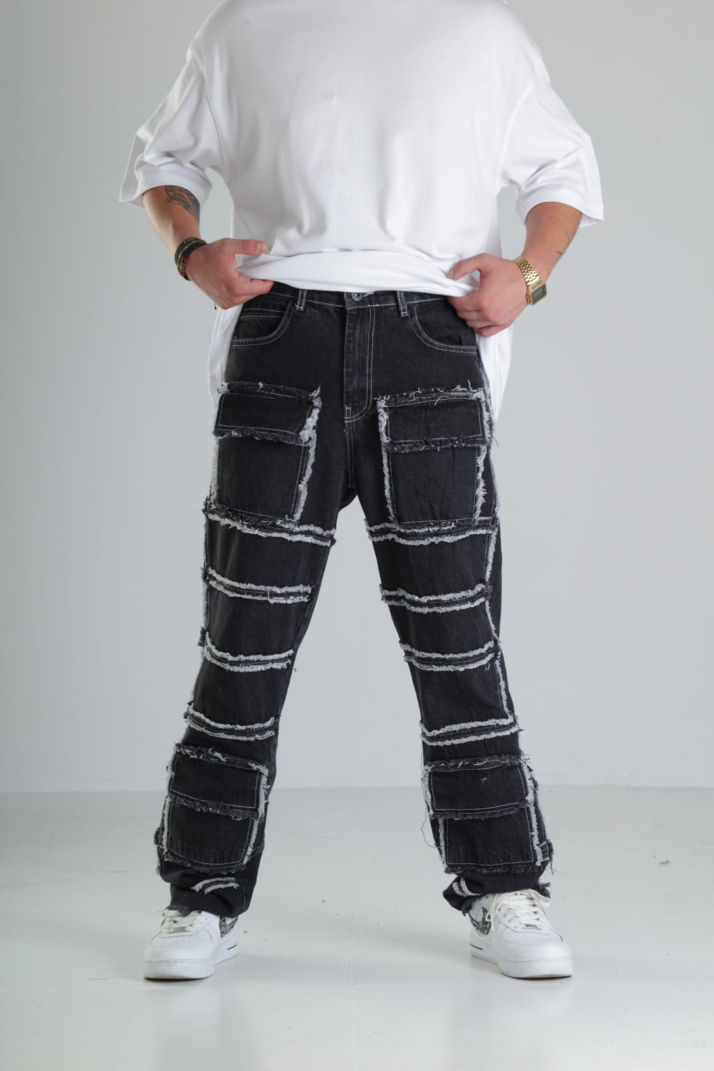Siyah Yırtık Detaylı Baggy Jean Pantolon