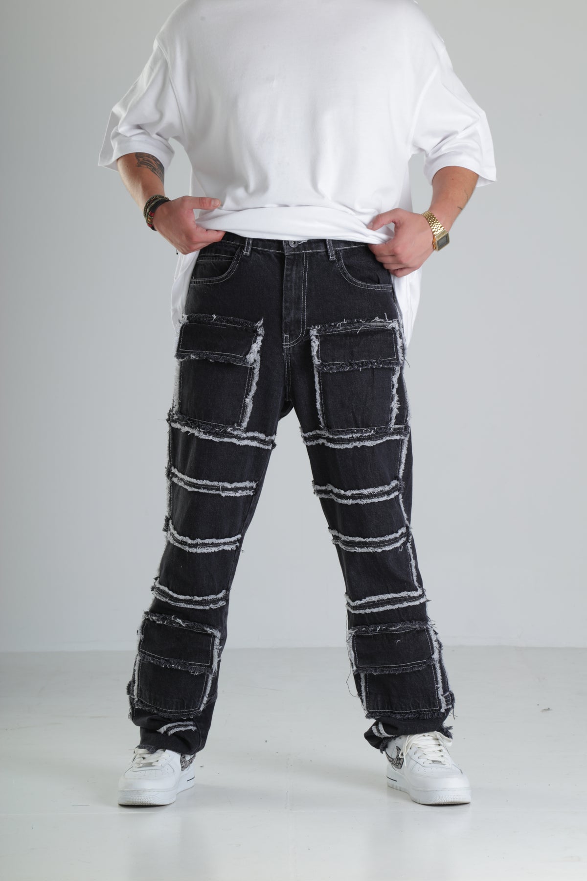 Siyah Yırtık Detaylı Baggy Jean Pantolon