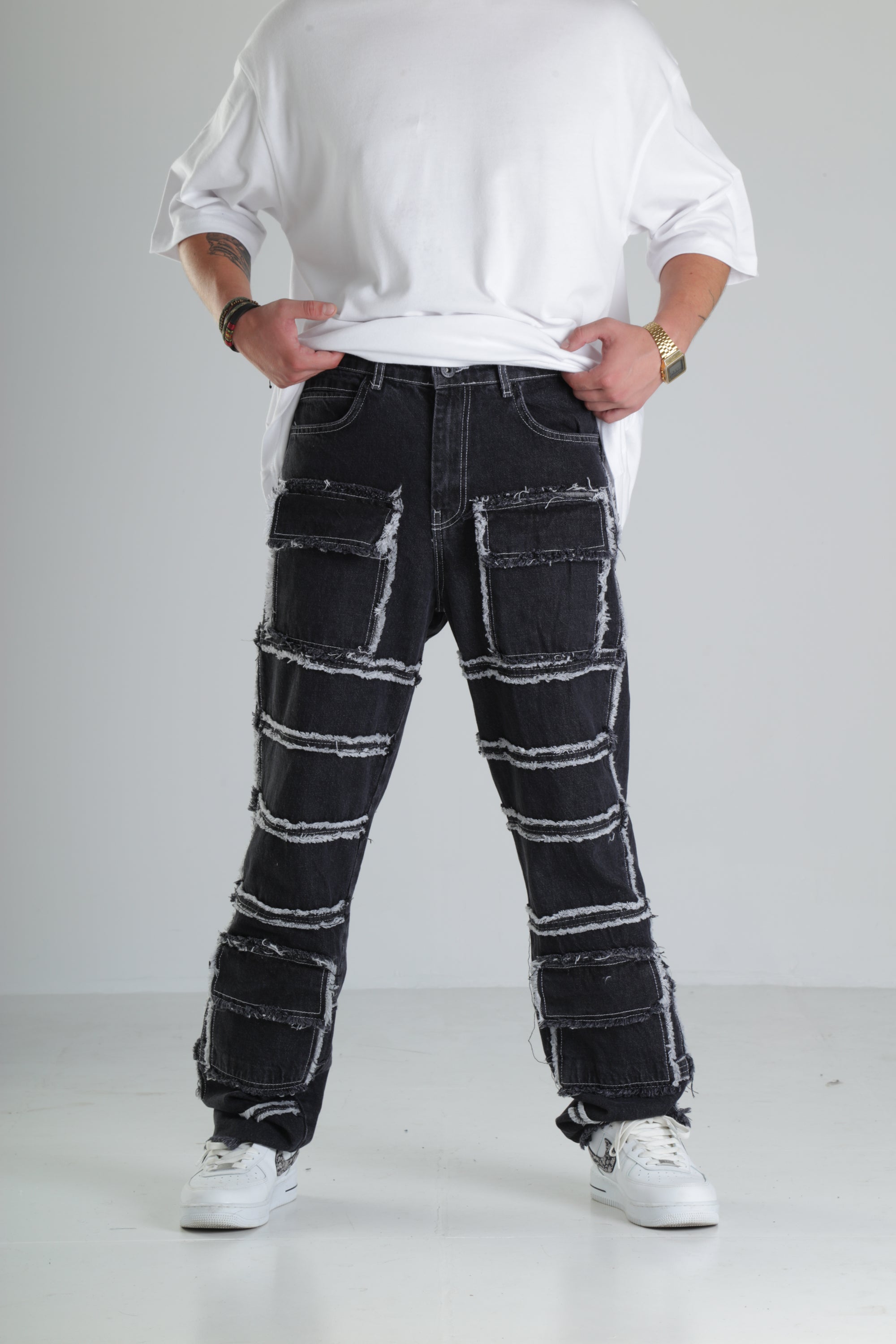 Siyah Yırtık Detaylı Baggy Jean Pantolon