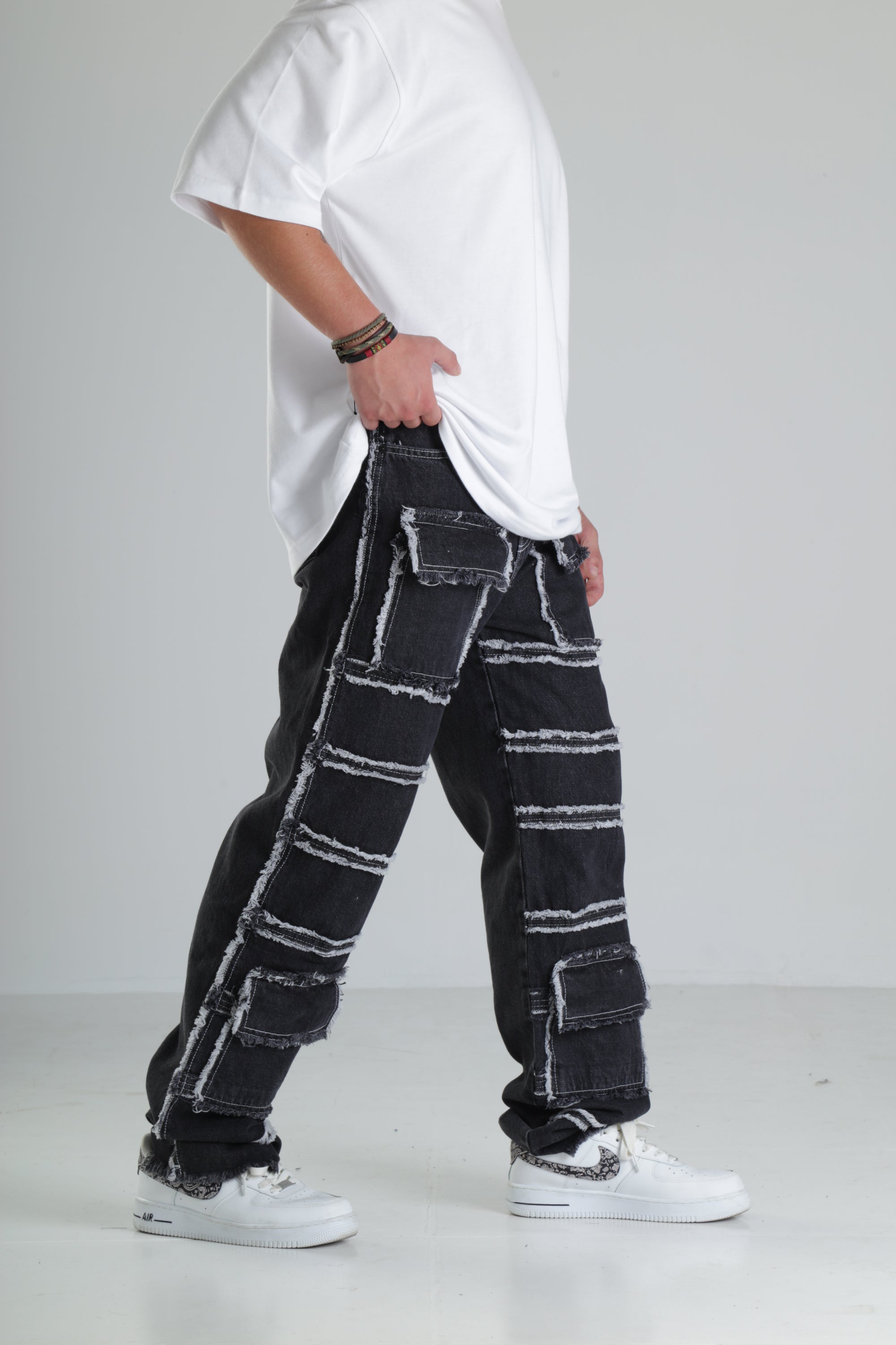 Siyah Yırtık Detaylı Baggy Jean Pantolon