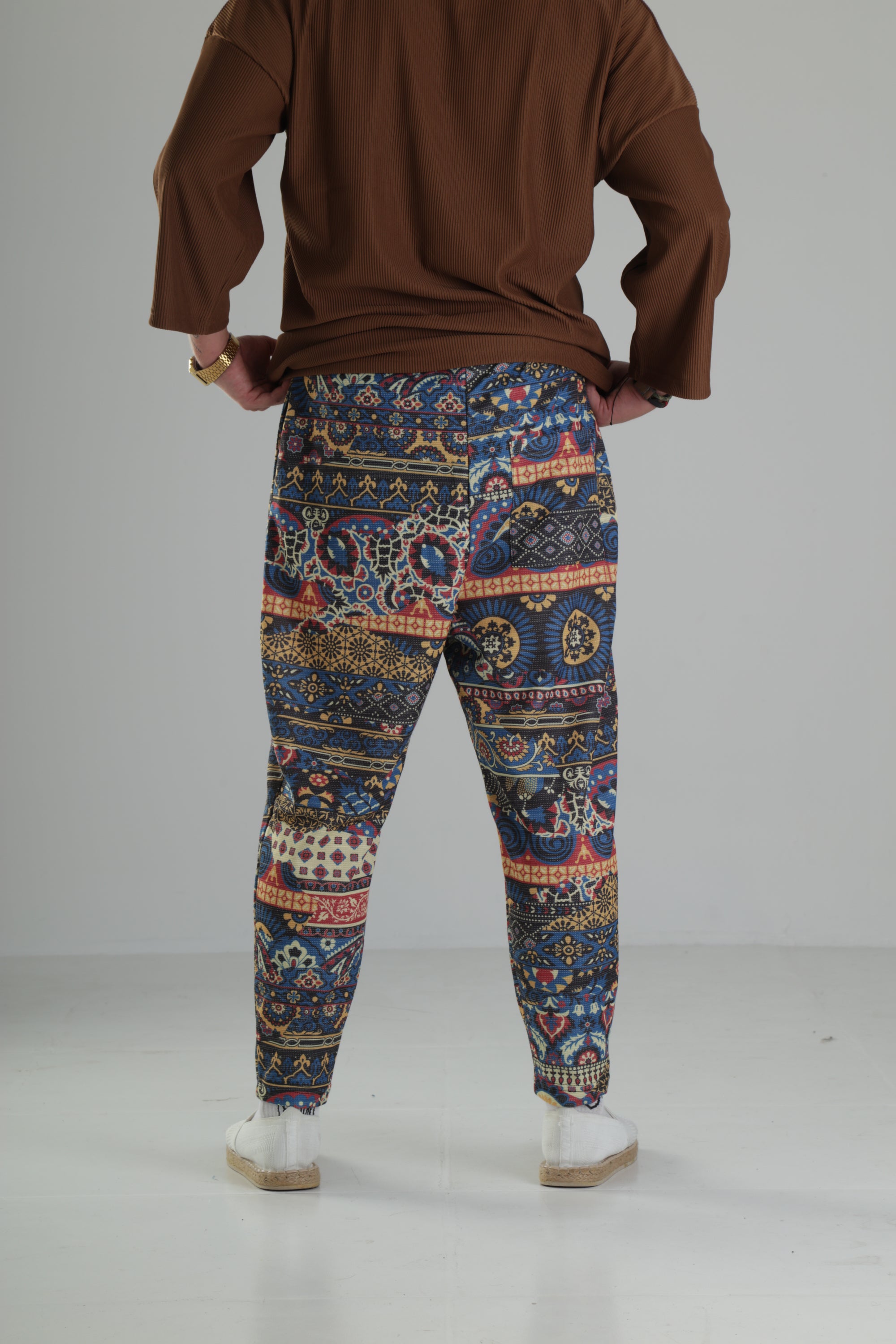 Etnik Desenli Rahat Kesim Pantolon - Premium