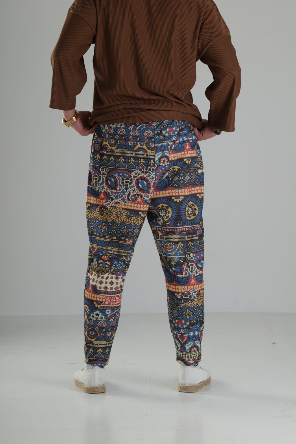 Etnik Desenli Rahat Kesim Pantolon - Premium