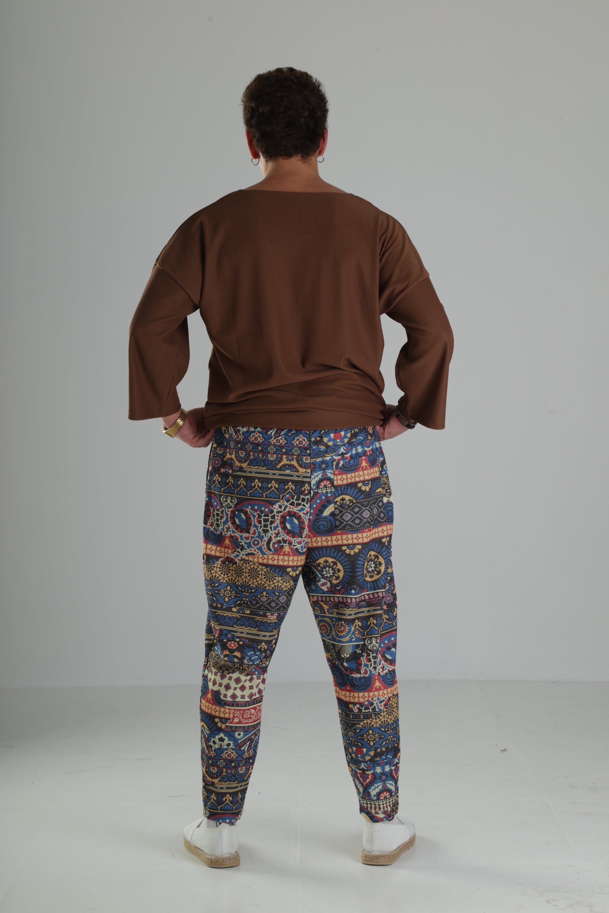 Etnik Desenli Rahat Kesim Pantolon - Premium
