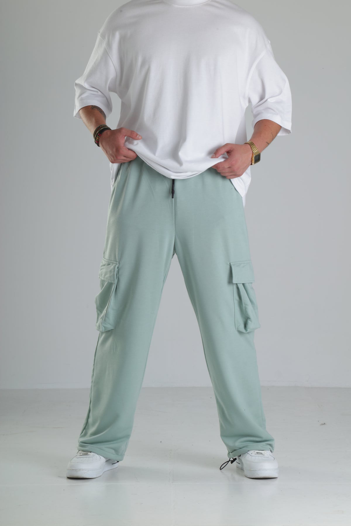 Mint Yeşili Relax Fit Cepli Kargo Pantolon