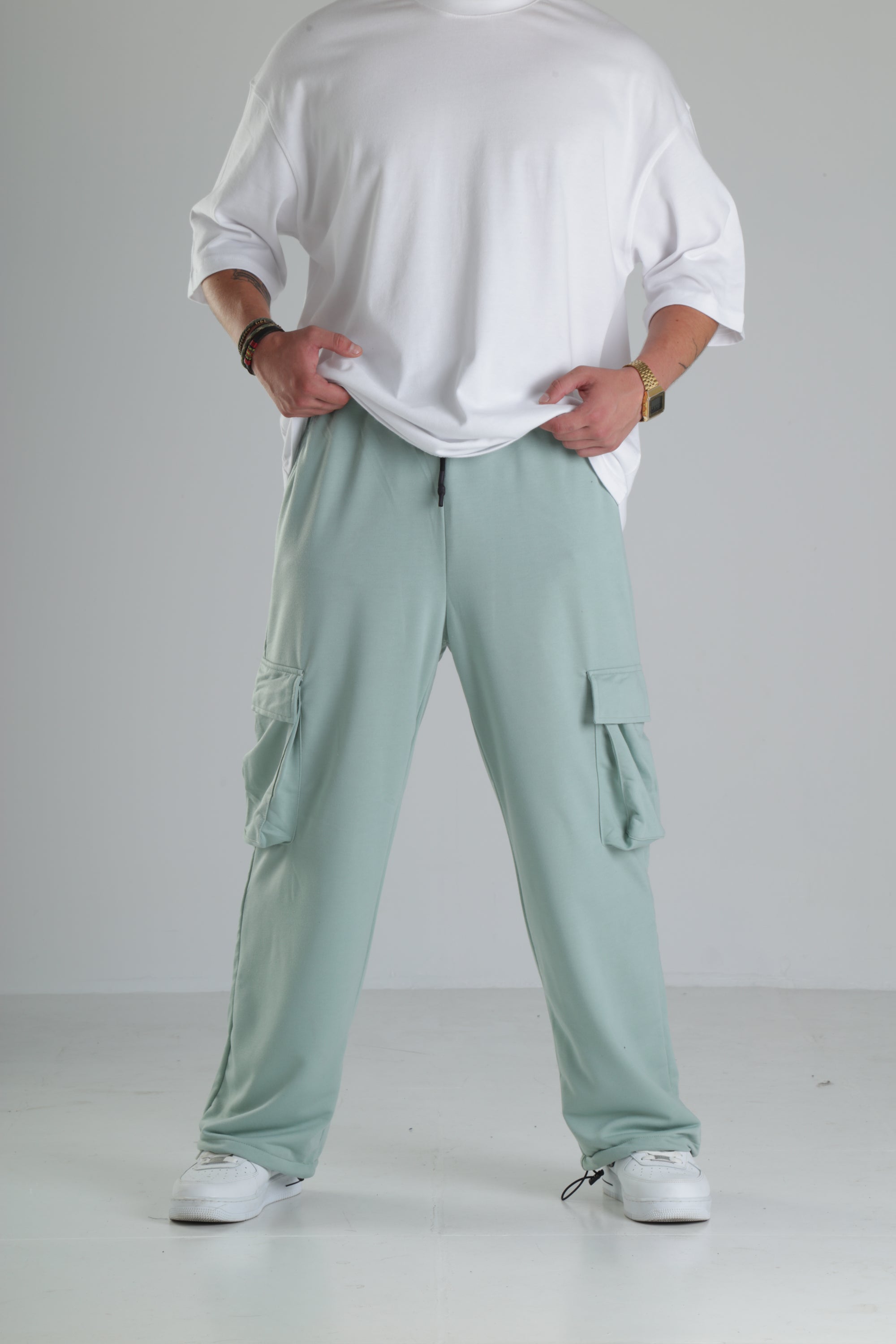 Mint Yeşili Relax Fit Cepli Kargo Pantolon