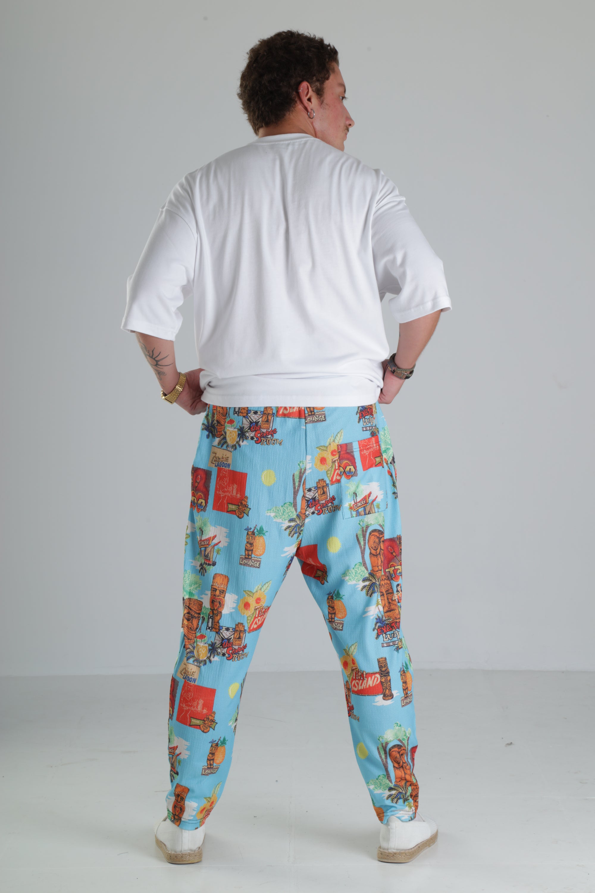 Tropikal Desenli Baggy Pantolon