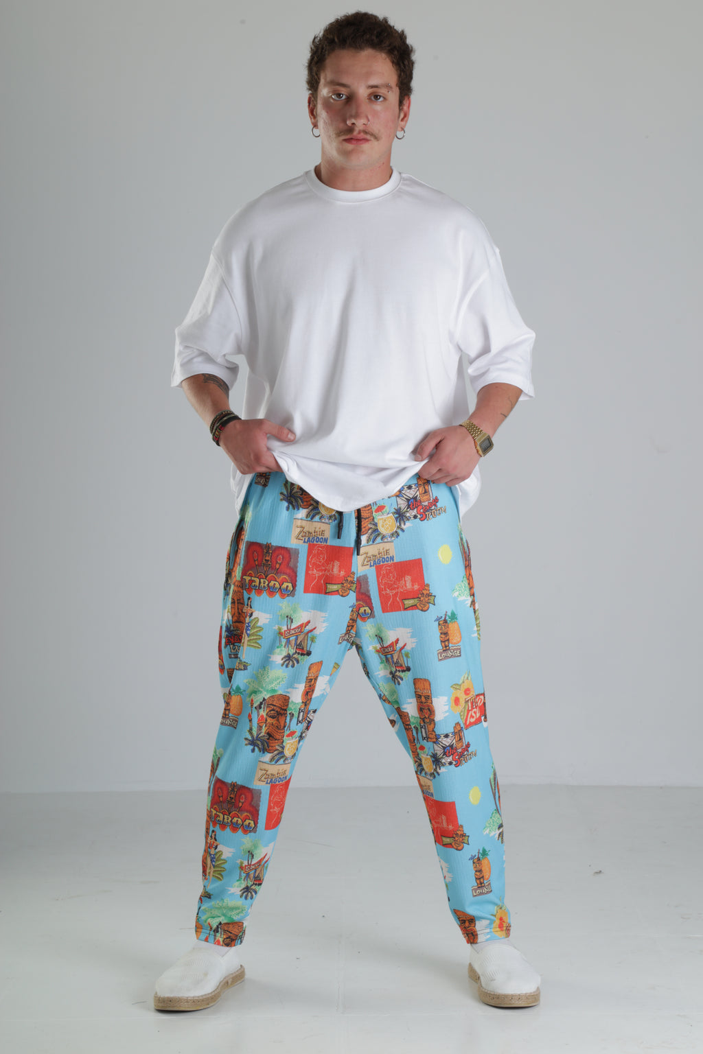 Tropikal Desenli Baggy Pantolon