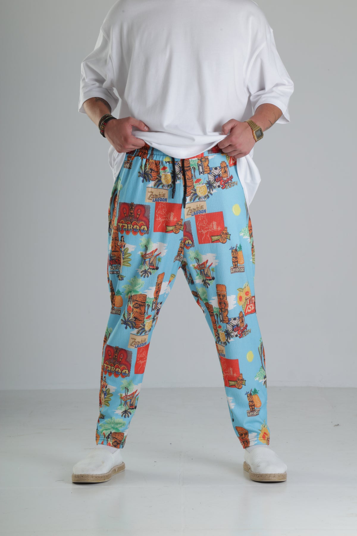 Tropikal Desenli Baggy Pantolon