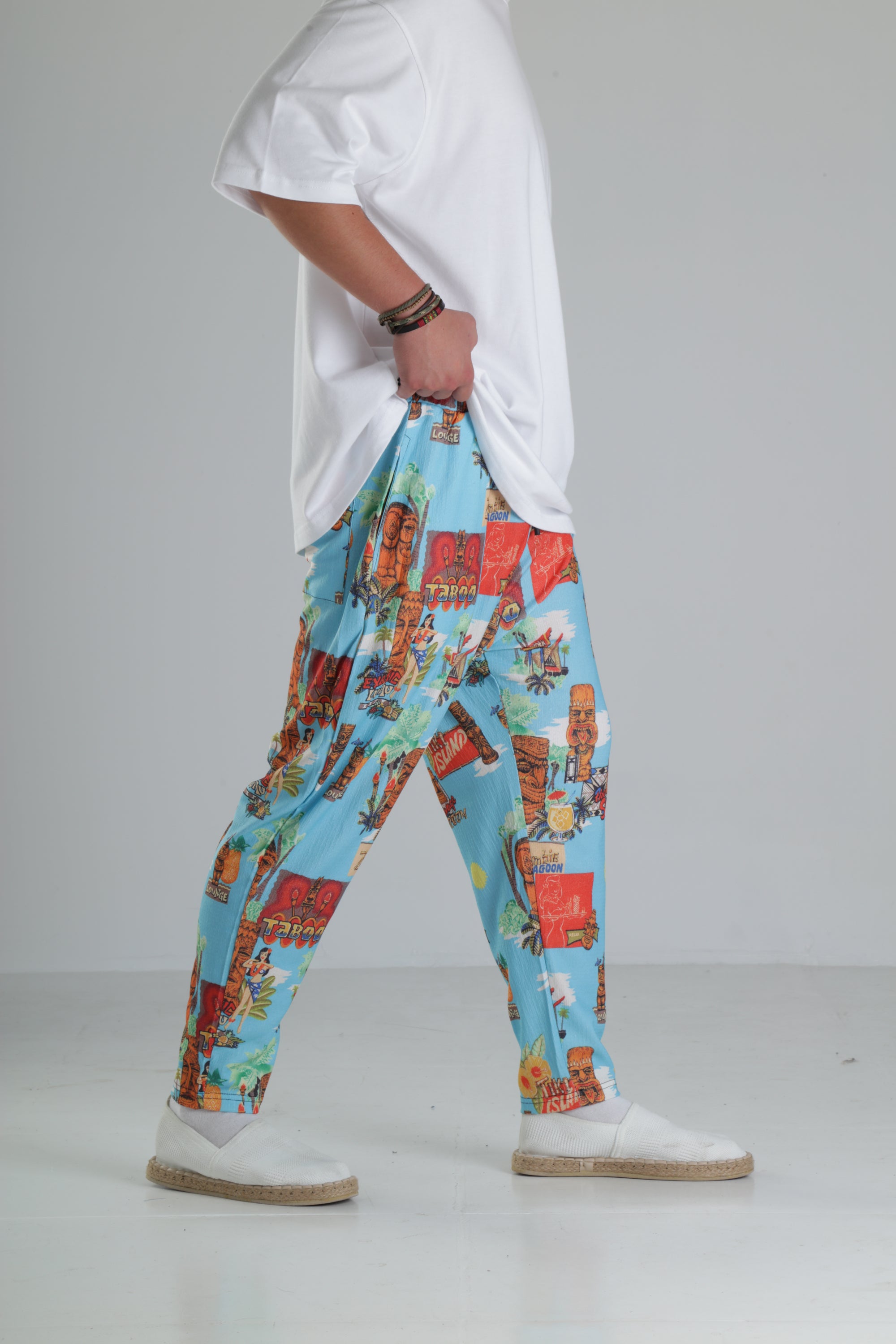 Tropikal Desenli Baggy Pantolon
