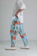 Tropikal Desenli Baggy Pantolon