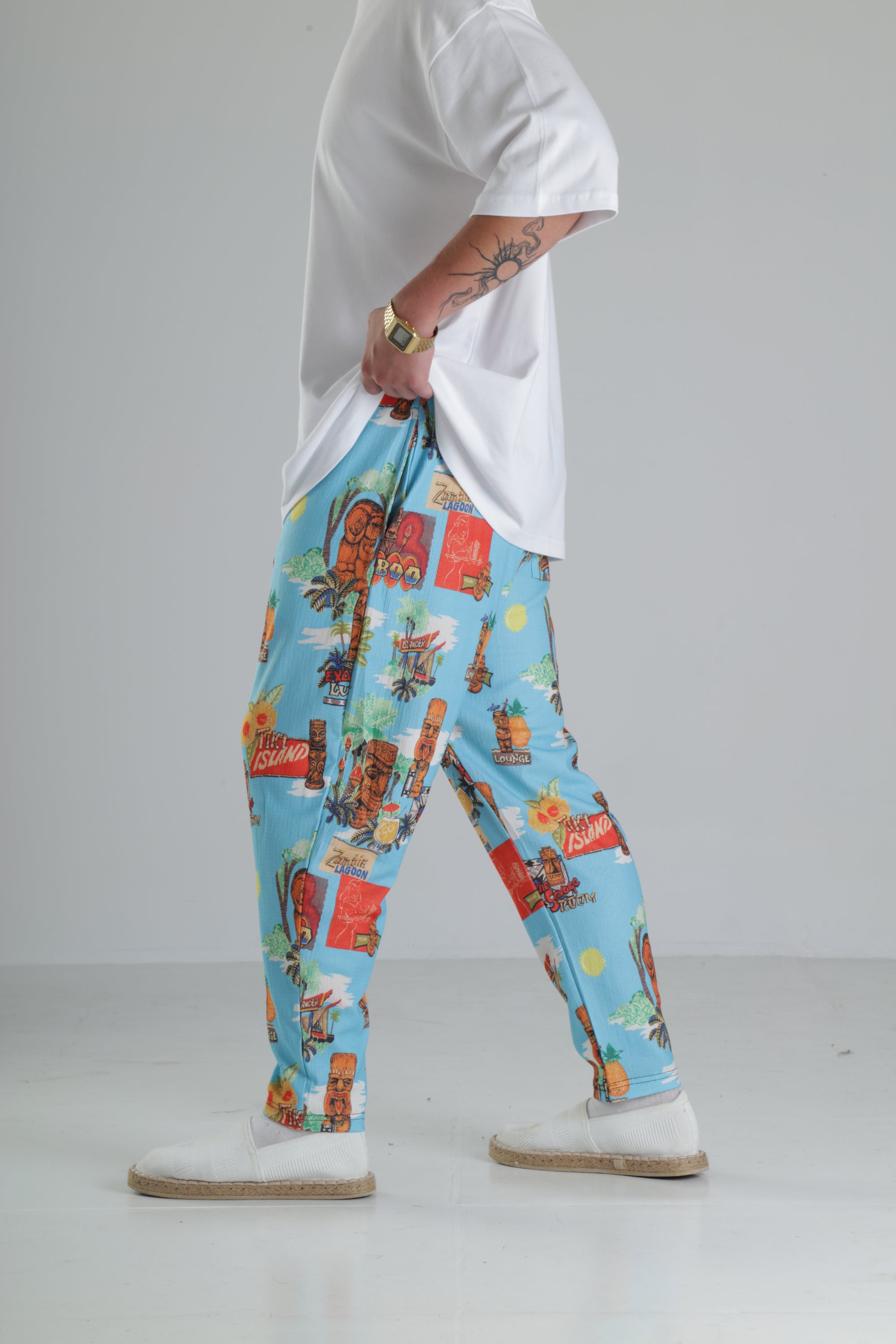 Tropikal Desenli Baggy Pantolon