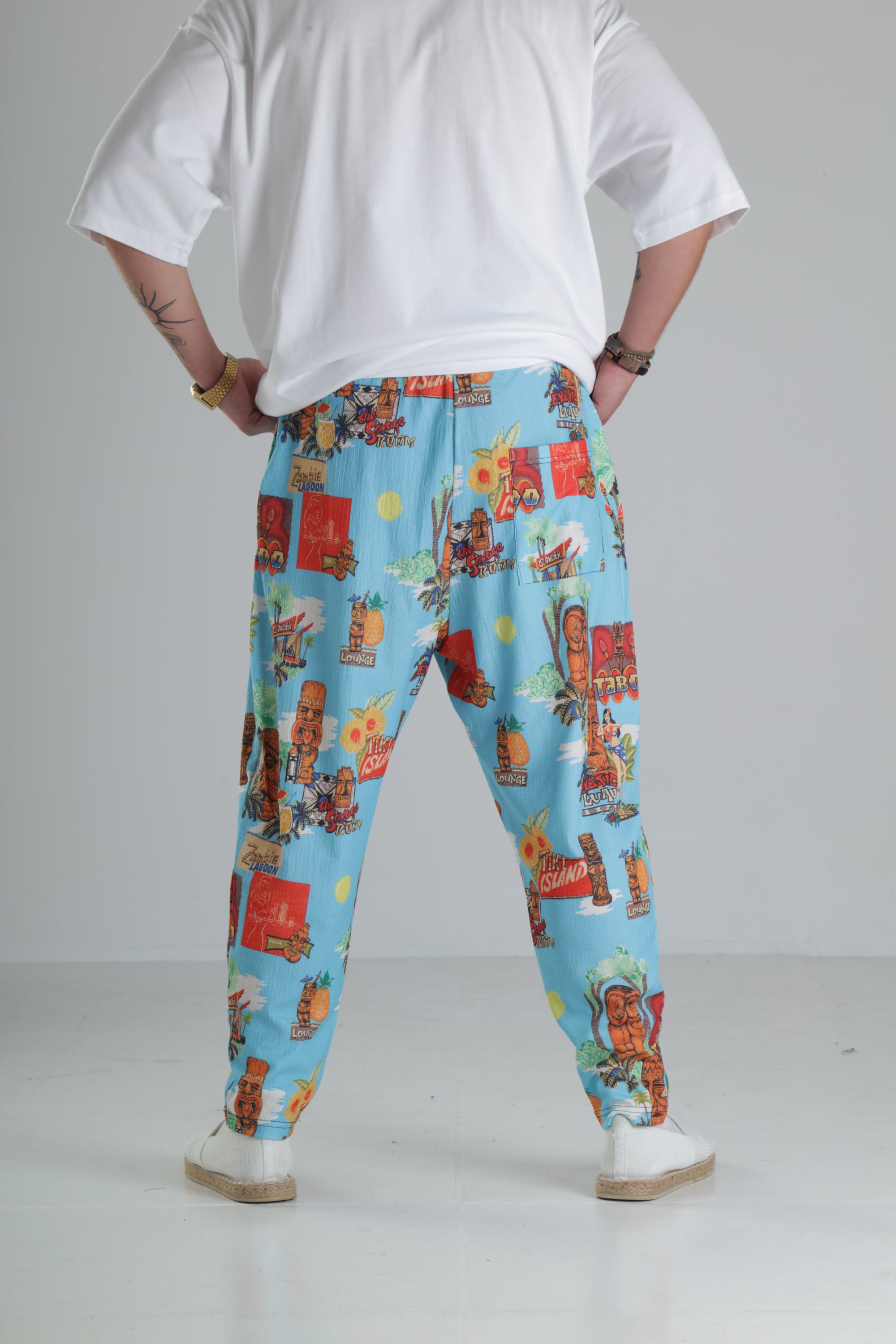 Tropikal Desenli Baggy Pantolon