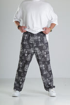 Japon Desen Siyah Baggy Pantolon