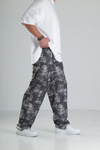 Japon Desen Siyah Baggy Pantolon