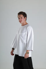 Oversize Cepli T-Shirt - Beyaz