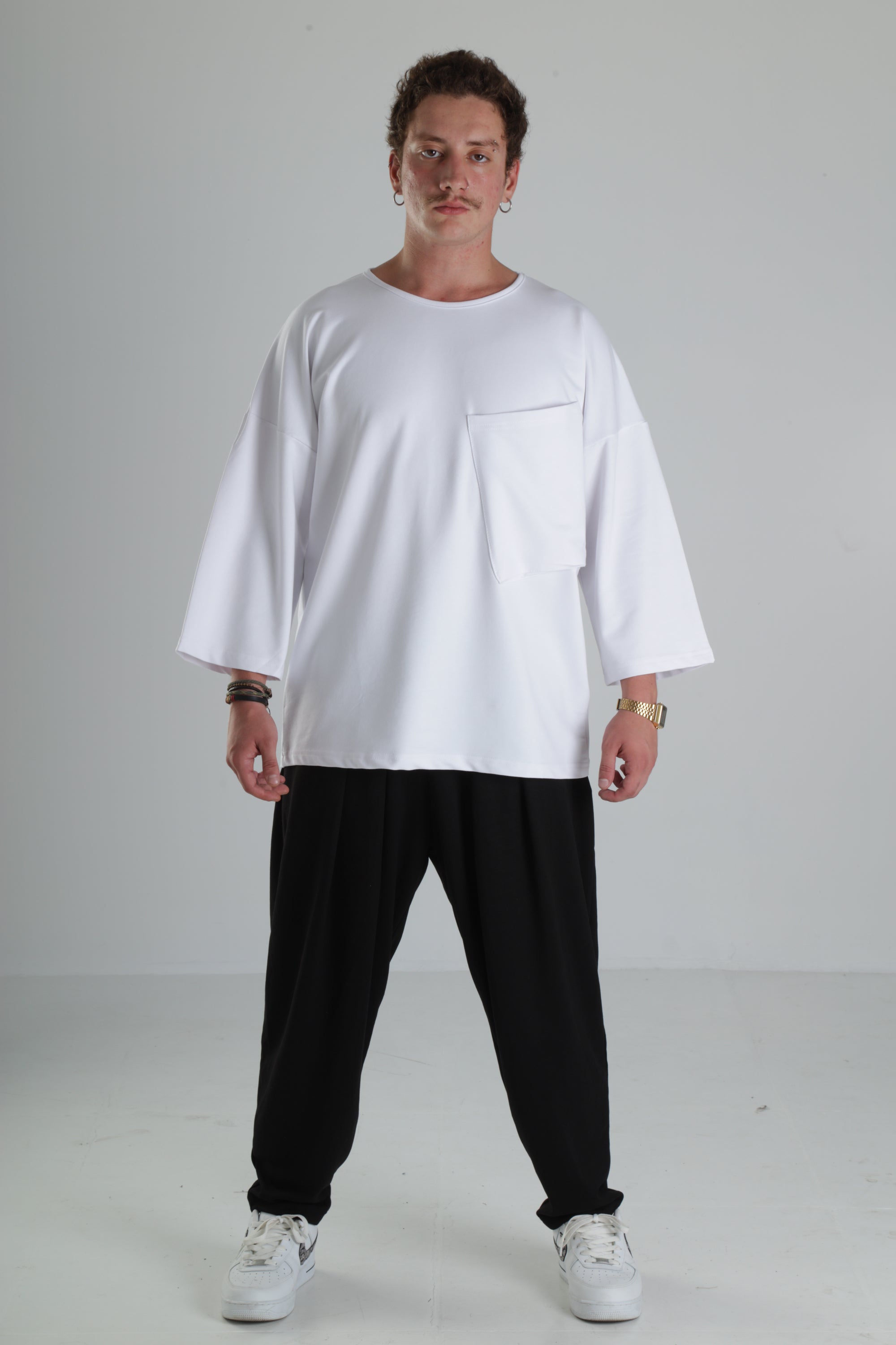 Oversize Cepli T-Shirt - Beyaz