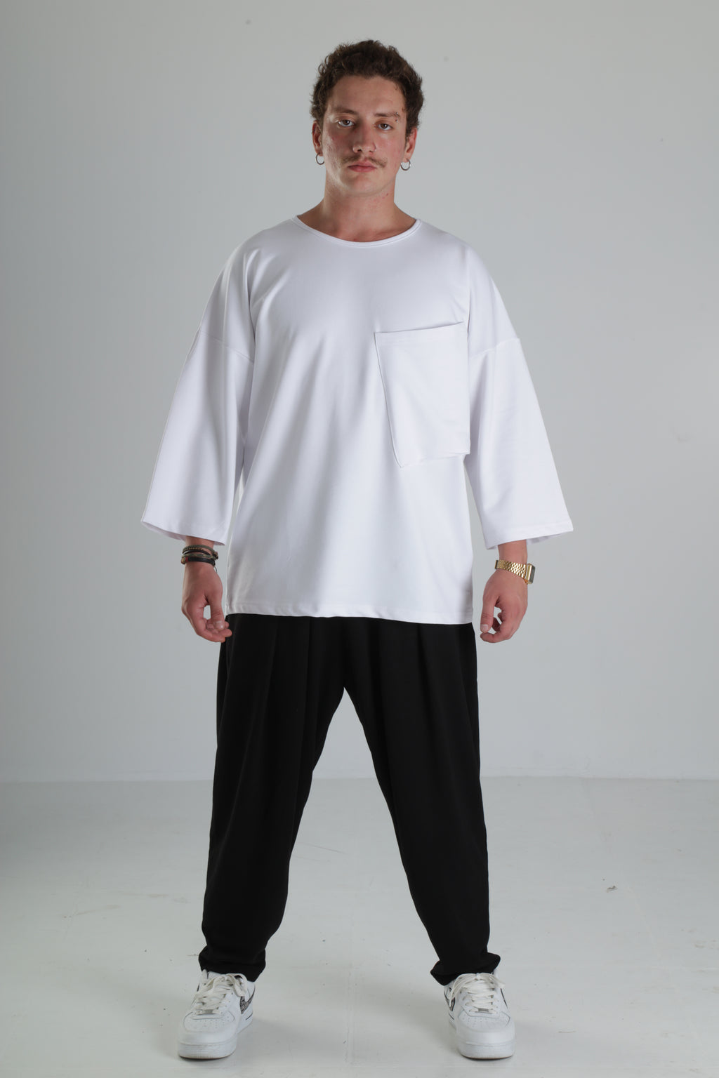Oversize Cepli T-Shirt - Beyaz