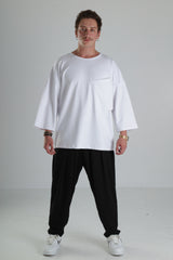 Oversize Cepli T-Shirt - Beyaz