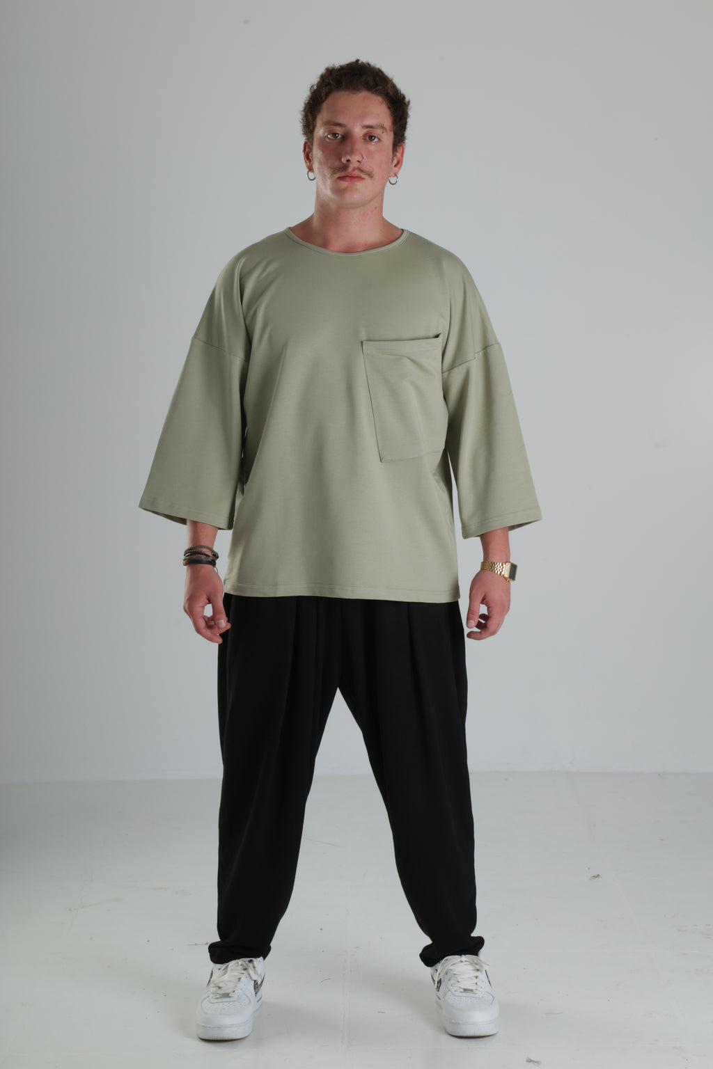 Oversize Cep Detaylı T-Shirt - Açık Haki