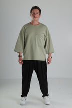 Oversize Cep Detaylı T-Shirt - Açık Haki