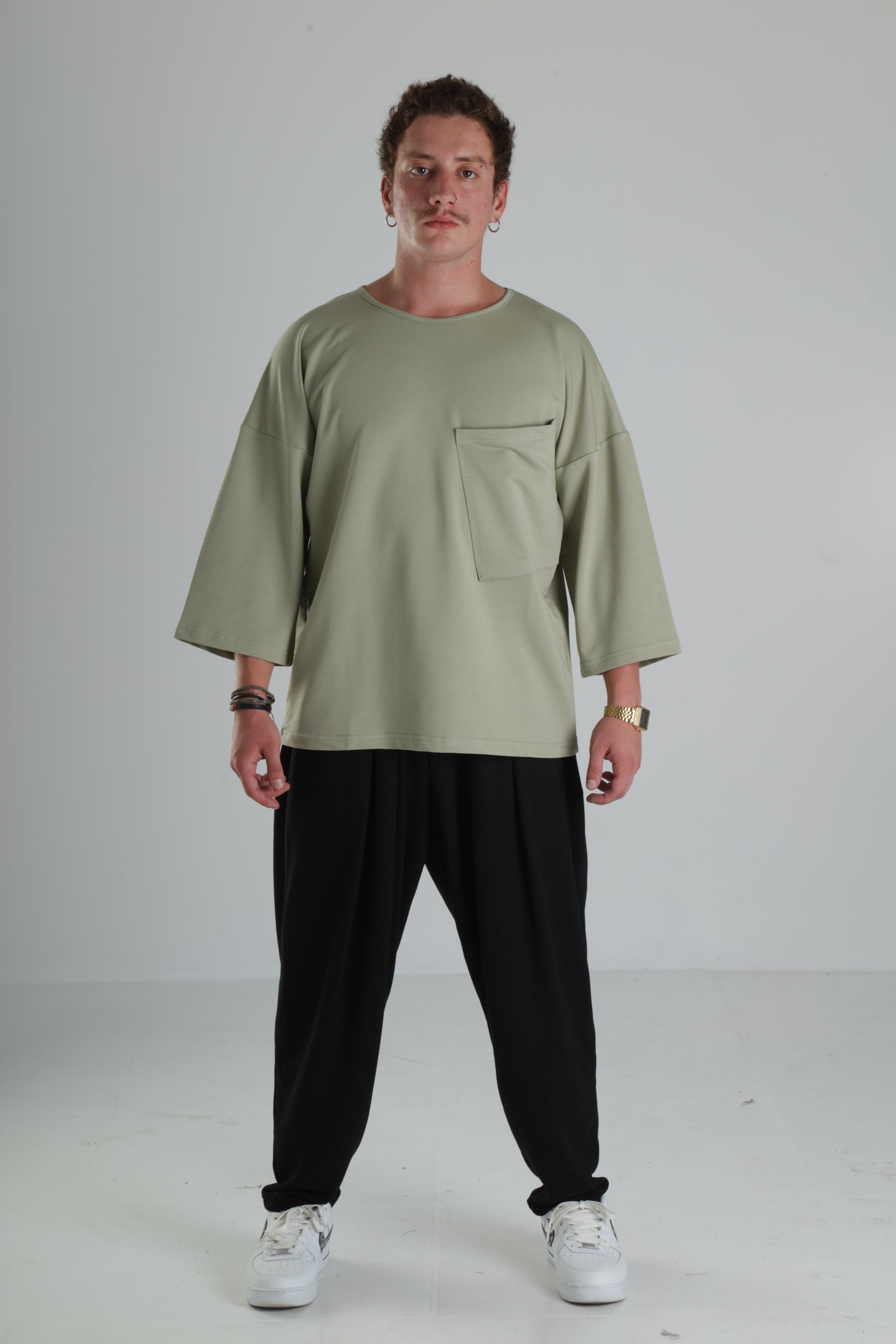 Oversize Cep Detaylı T-Shirt - Açık Haki