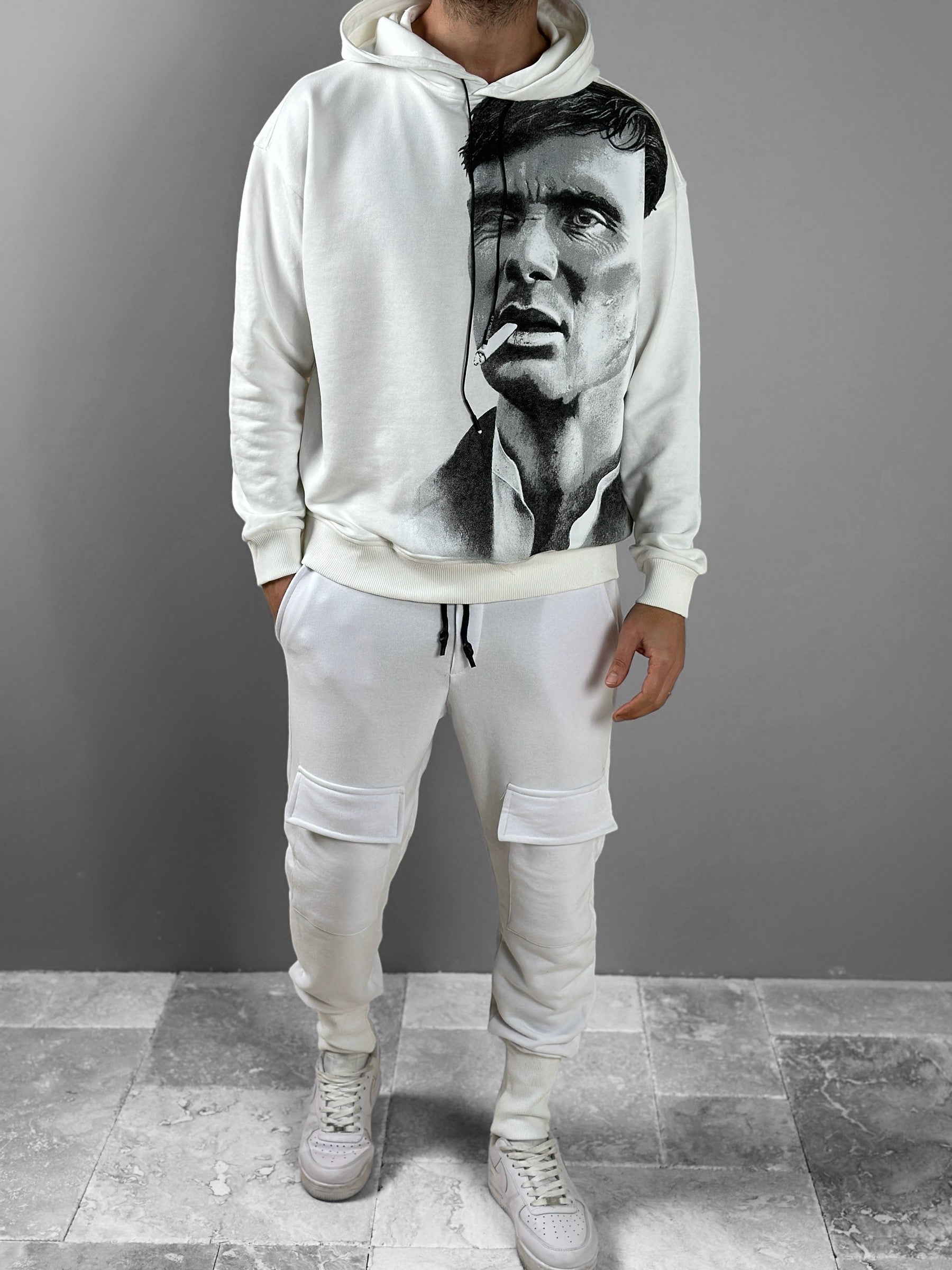 Üç İplik Beyaz Thomas Hoodie Ürün ana görseli