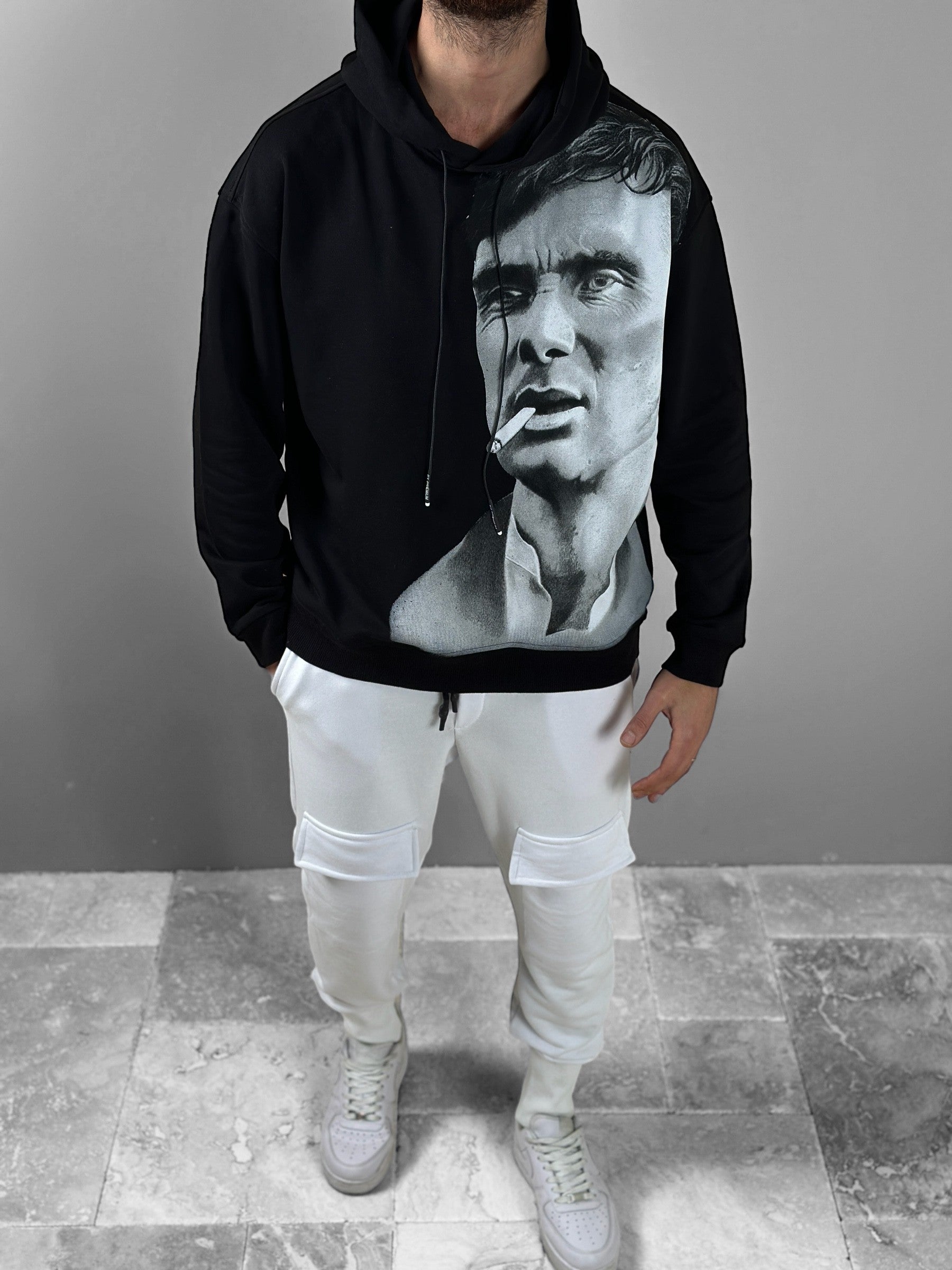 Üç İplik Siyah Thomas Hoodie Ürün ana görseli