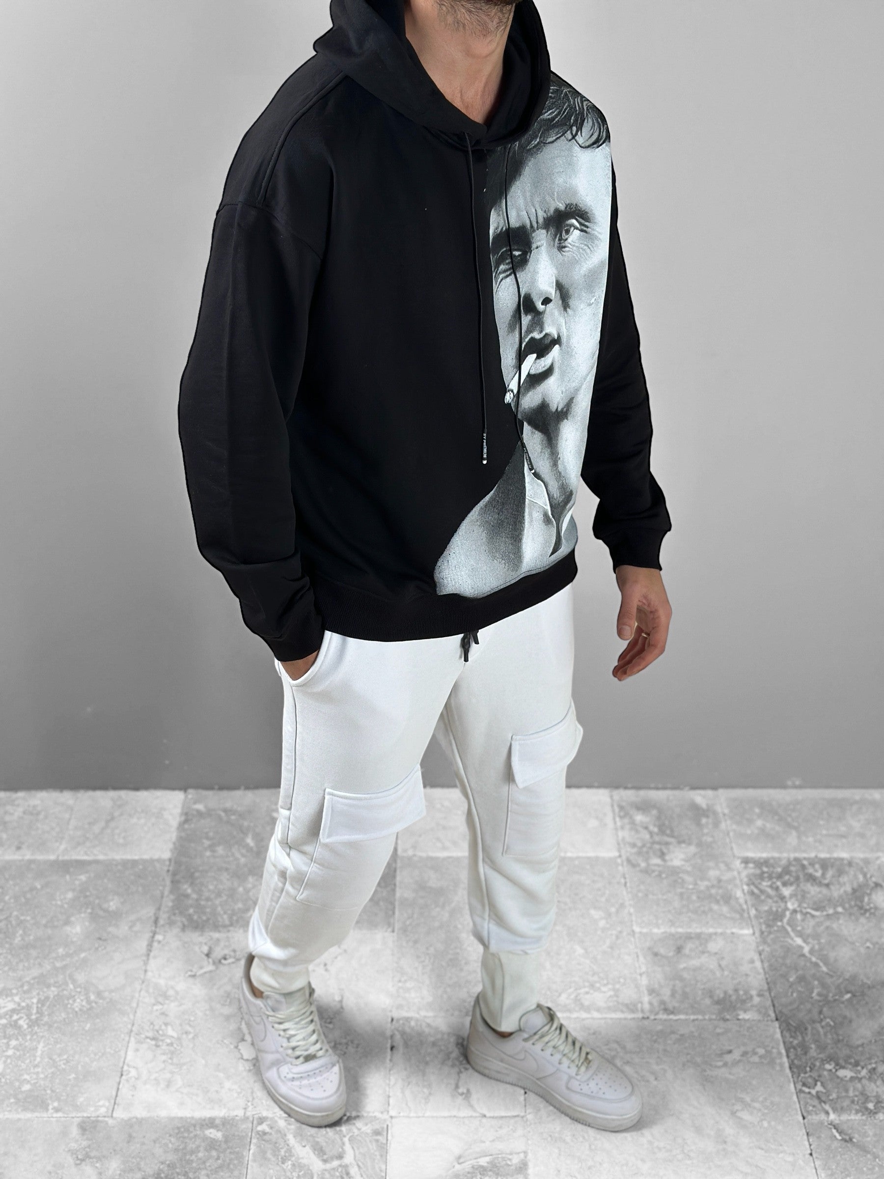 Üç İplik Siyah Thomas Hoodie